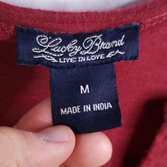 Lucky Brand Women's M 3/4 Sleeve Pullover Maroon Red V-Neck Peasant Top Shirt - Picture 5 of 8
